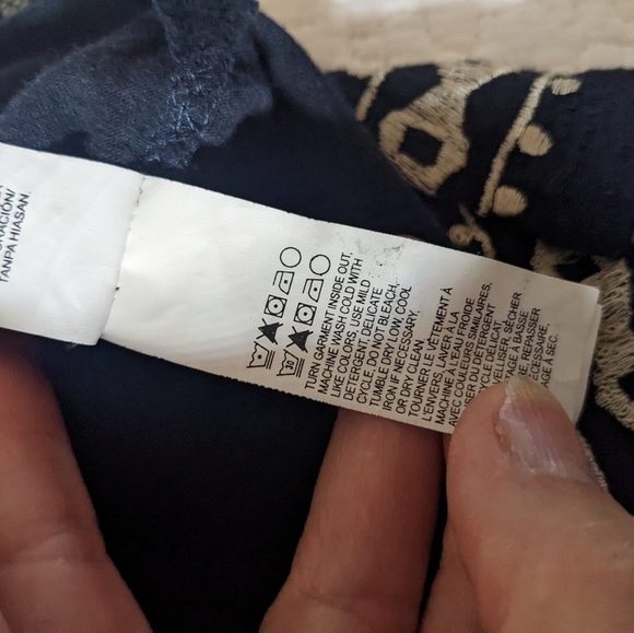 𝅺lucky Brand Navy Blue Tunic Tee Shirt S Western Embroidery - Picture 12 of 13